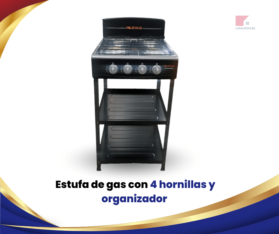 Estufa de gas con 4 hornillas y organizador